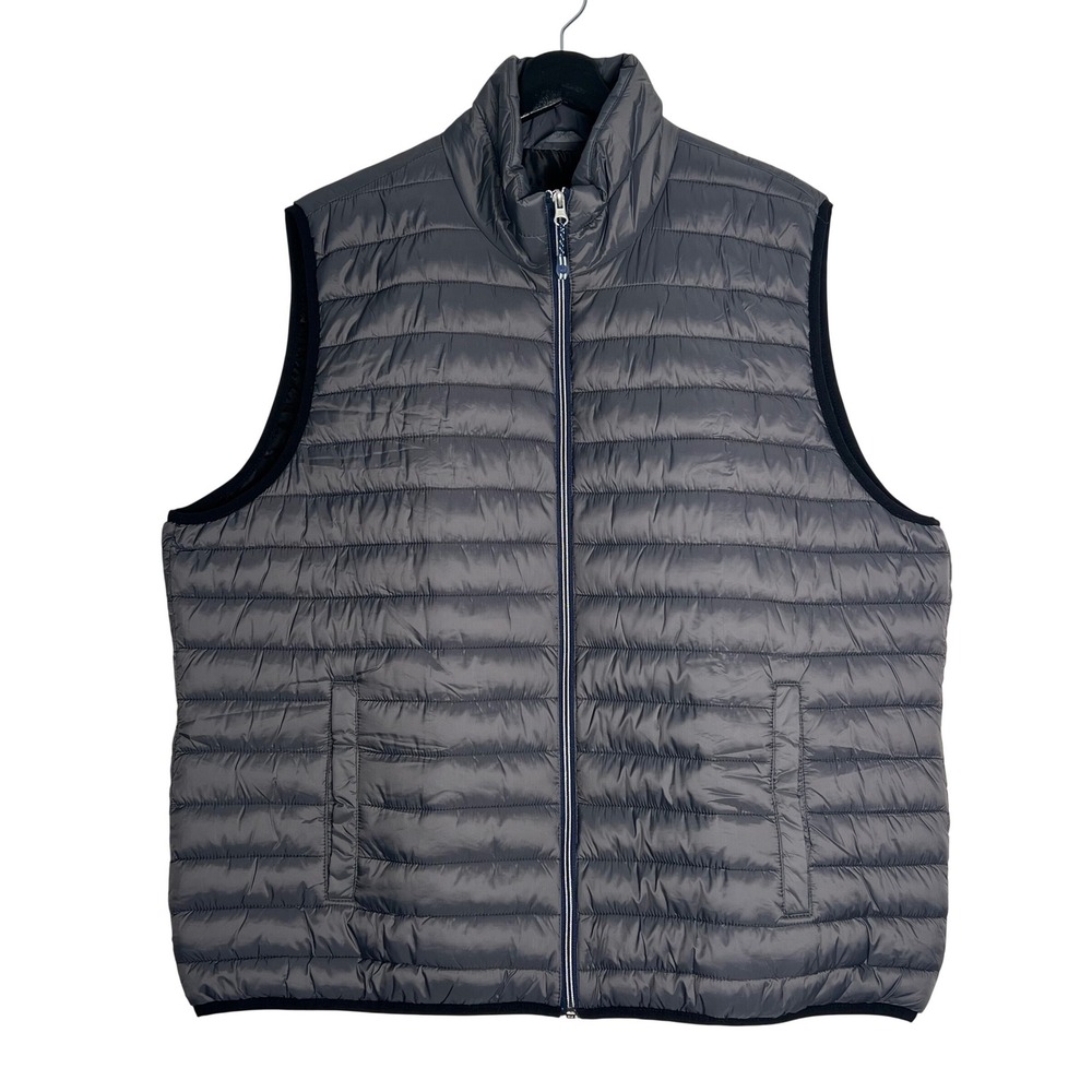 IZOD Mens Dark Gray Quilted Puffer Vest Full Zip Mock Neck Packable Jacket‎ XXL
